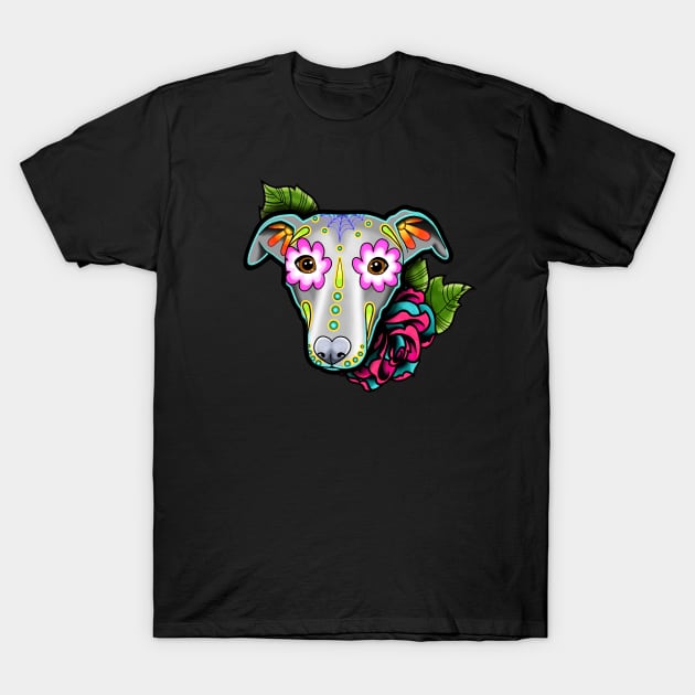 Greyhound - Whippet - Day of the Dead Sugar Skull Dog T-Shirt by prettyinink